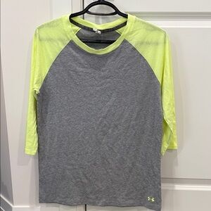 Under Armour Gray and Neon Yellow Raglan Performance Top